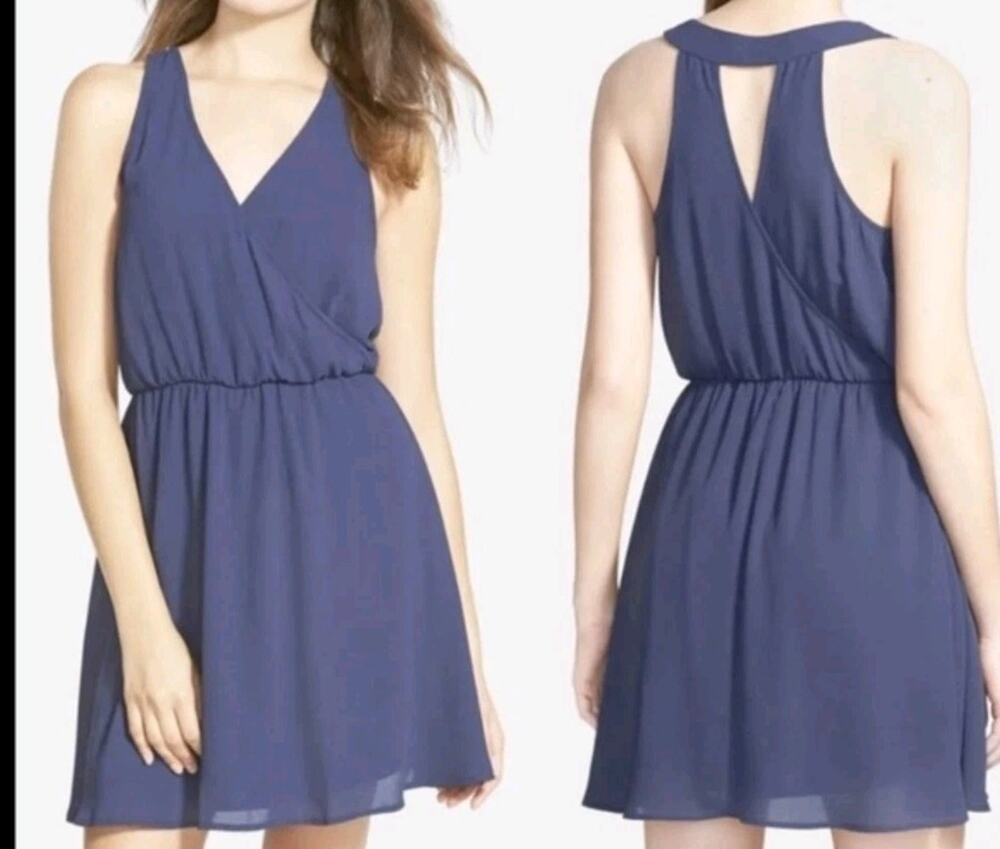 LUSH XS Navy Dark Blue Crossover Sleeveless Elegant Dress #874